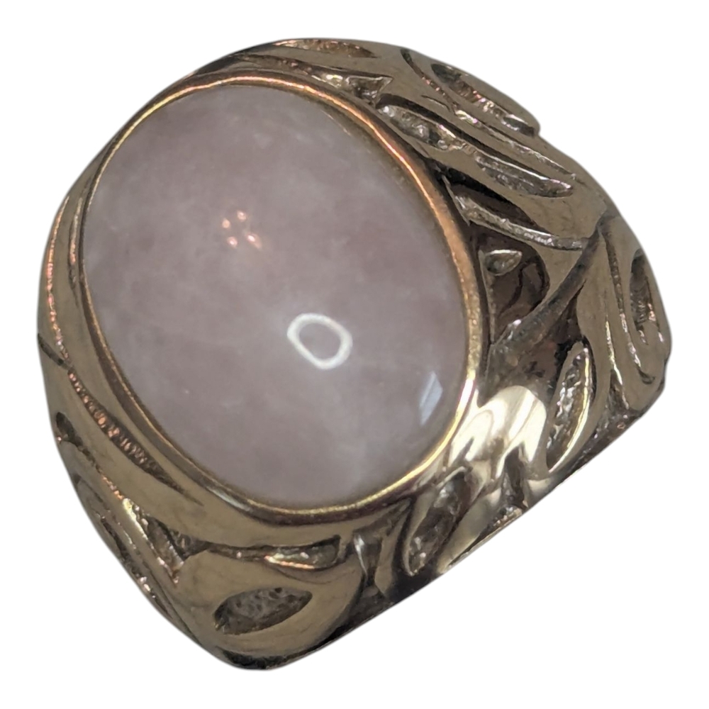 VTG SX Sally C Treasures Milky Rose Quartz Gold Tone Statement Ring Women's 7 - Picture 7 of 14